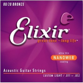 Elixir Acoustic 80/20 Bronze Nano Custom Light 011-52 Acoustic Guitar