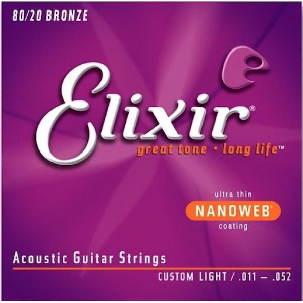 χορδες - Elixir Acoustic 80/20 Bronze Nano Custom Light 011-52 Ακουστική Κιθάρα