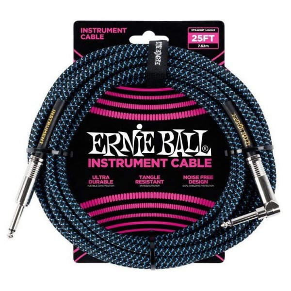 Ernie Ball 6060 Καλώδιο Braided Καρφί-Γωνία 7,6m Black Blue PRODUCTS FROM XML Μουσικα Οργανα - Κιθαρες - Kagmakis Guitars
