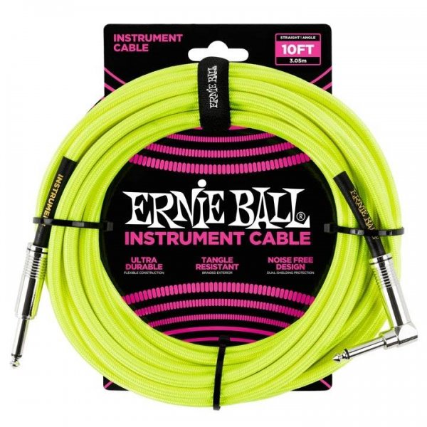 Ernie Ball 6080 Braided Angled Neon Yellow 3.00m PRODUCTS FROM XML Μουσικα Οργανα - Κιθαρες - Kagmakis Guitars