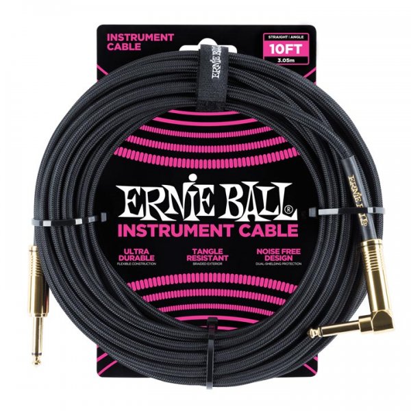 Ernie Ball 6081 Braided Angled Black 3.00m Καλώδιο οργάνου CABLES Μουσικα Οργανα - Κιθαρες - Kagmakis Guitars